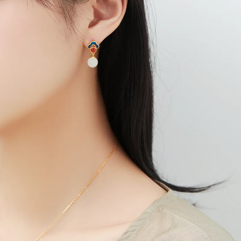MAMADESHOUHU Earrings Pale Greenish White Jade Women's-7