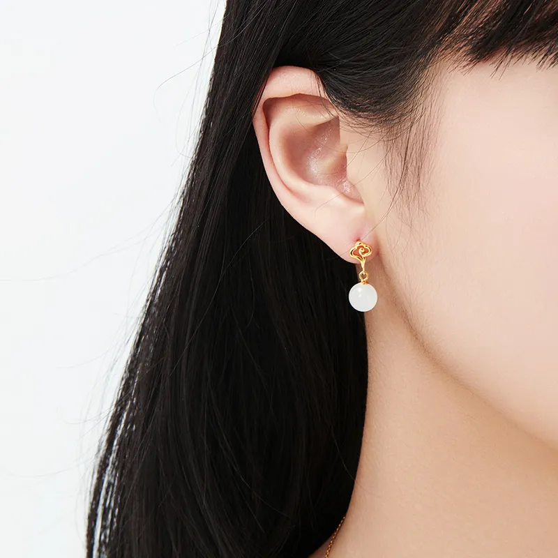 MAMADESHOUHU Hetian Jade Earrings White Jade Women's-4