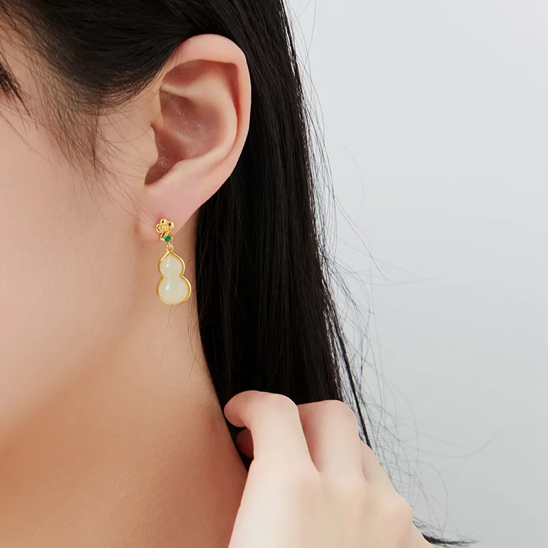 MAMADESHOUHU Hetian Jade Earrings Pale Greenish White Jade Women's-7
