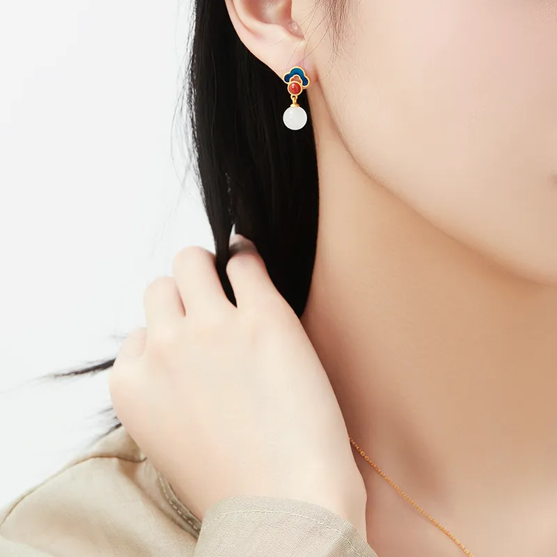 MAMADESHOUHU Earrings Pale Greenish White Jade Women's-8