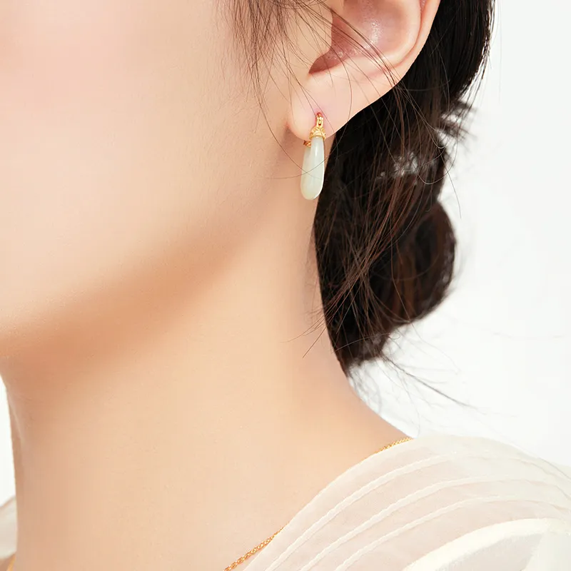 MAMADESHOUHU Earrings Pale Greenish White Jade Women's-4