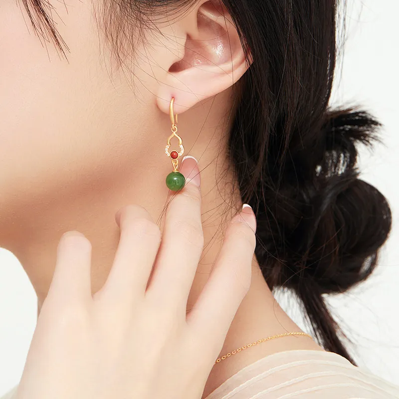 MAMADESHOUHU Hetian Jade Earrings Jasper Women's-5