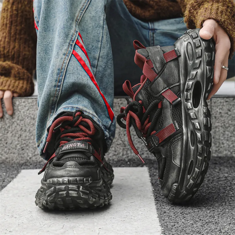 KYMOOU Cushioning, Slip Resistant, And Abrasion Resistant Low Top Chunky Sneakers Men's-4