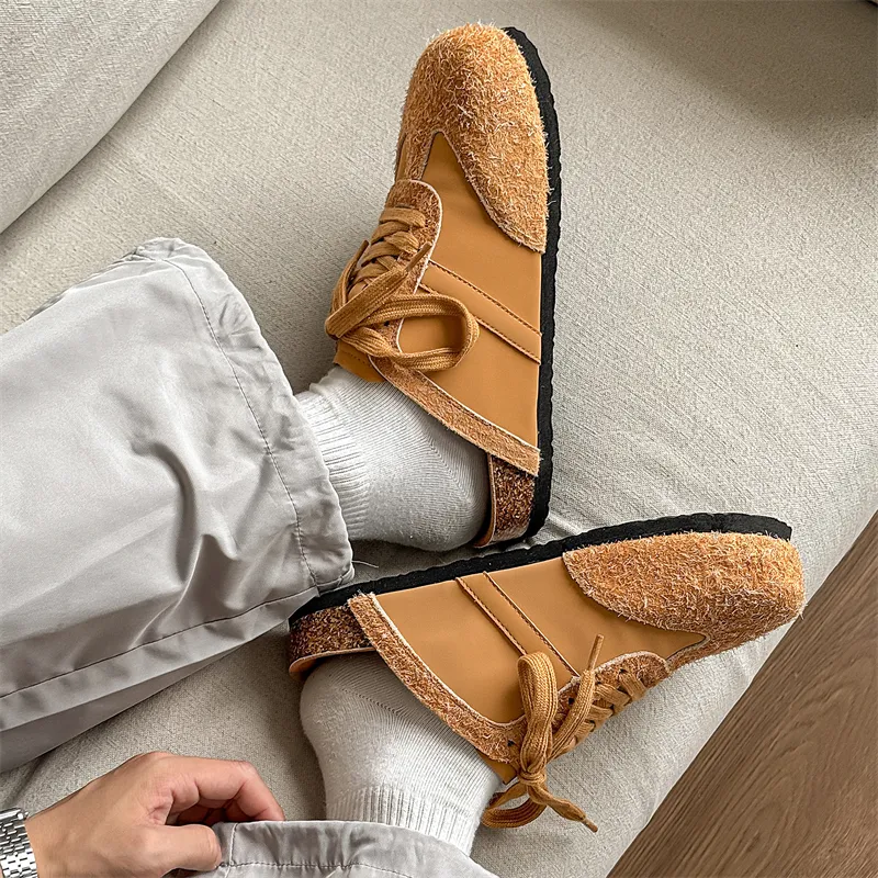 KYMOOU Cork Sole Fuzzy Stitching Leather Patchwork Quiet, Odor Resistant, Slip Resistant Closed Toe Slippers Unisex-13