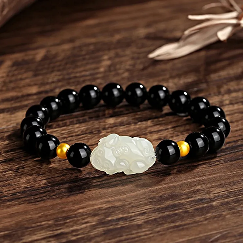 KING TAI SANG Hetian Jade Bracelets Pale Greenish White Jade Unisex-1