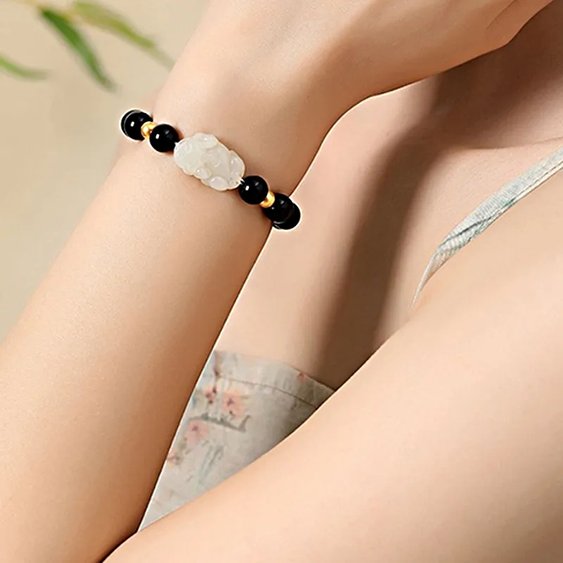 KING TAI SANG Hetian Jade Bracelets Pale Greenish White Jade Unisex-4