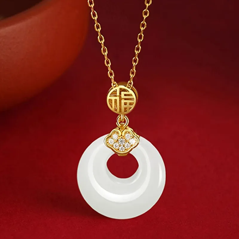 KING TAI SANG Necklaces Pale Greenish White Jade Unisex-3