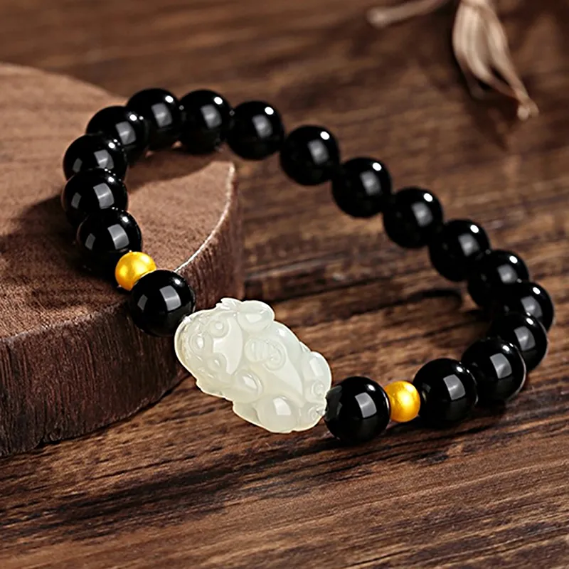 KING TAI SANG Hetian Jade Bracelets Pale Greenish White Jade Unisex-3