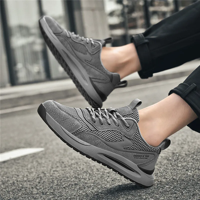 AOKANG Casual Shoes Men Low Top Gray, Gray Cut Out, Black, Black Gray-8