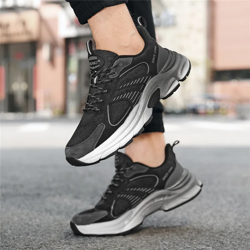 AOKANG Chunky Sneakers Men Low Top Black, Gray-9