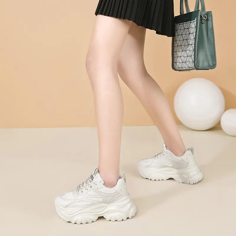AOKANG Chunky Sneakers Women's Low Top Beige/Black-13