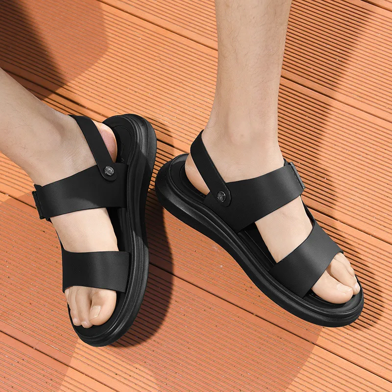 AOKANG 2-in-1 Plain Dad Sandals Beach Sandals Men's Black-10