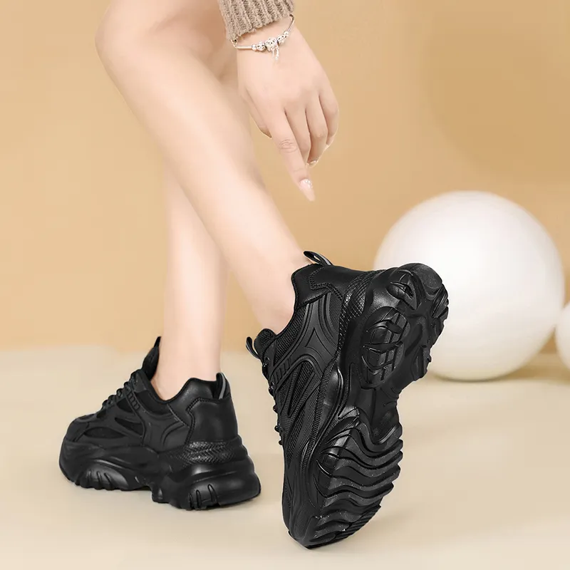 AOKANG Chunky Sneakers Women's Low Top Beige/Black-24