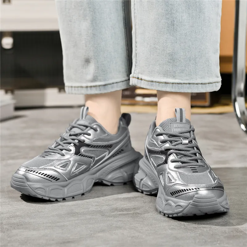 AOKANG Chunky Sneakers Unisex Low Top Silver, Gold-10