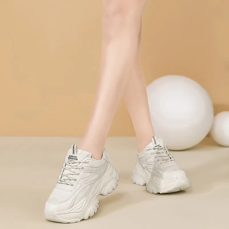 AOKANG Chunky Sneakers Women's Low Top Beige/Black-9