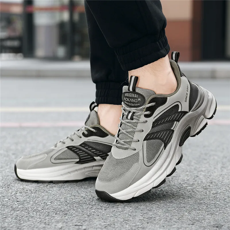 AOKANG Chunky Sneakers Men Low Top Black, Gray-22