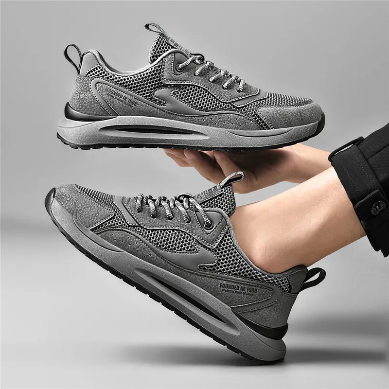 AOKANG Casual Shoes Men Low Top Gray, Gray Cut Out, Black, Black Gray-10