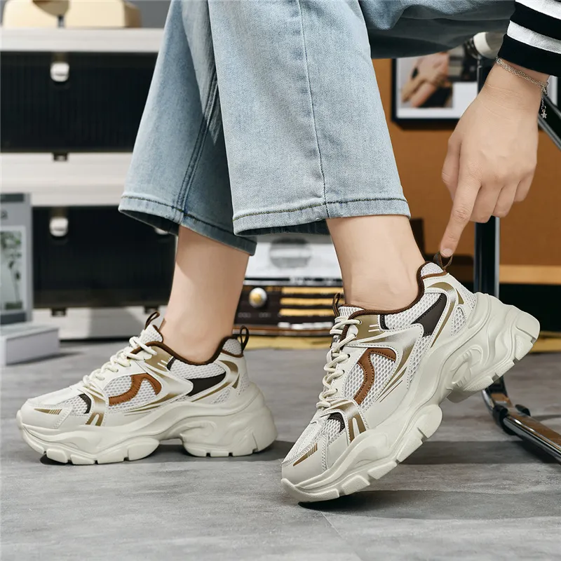 AOKANG Chunky Sneakers Women's Low Top Beige/Black-6