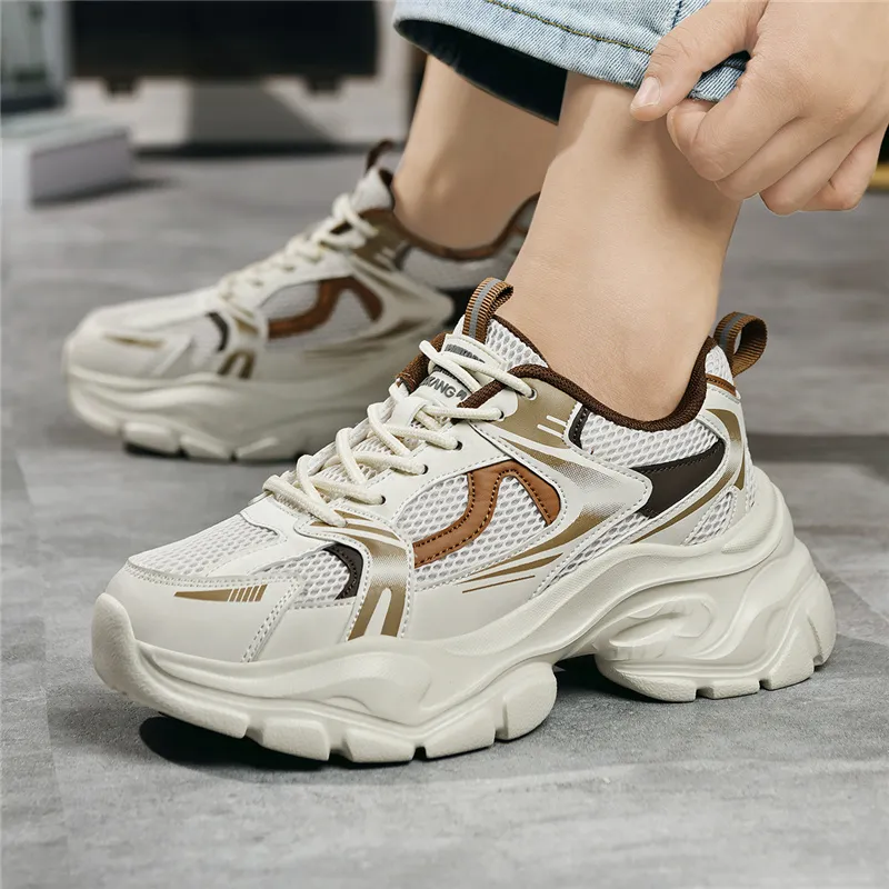 AOKANG Chunky Sneakers Women's Low Top Beige/Black-7