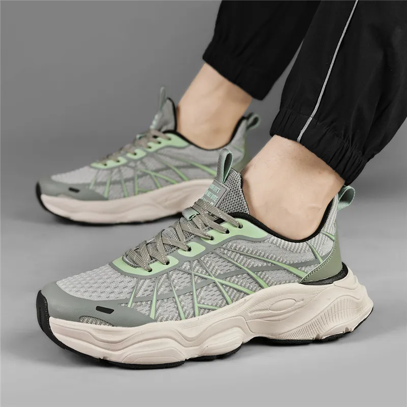 AOKANG Chunky Sneakers Men Low Top Gray Green, Black-7