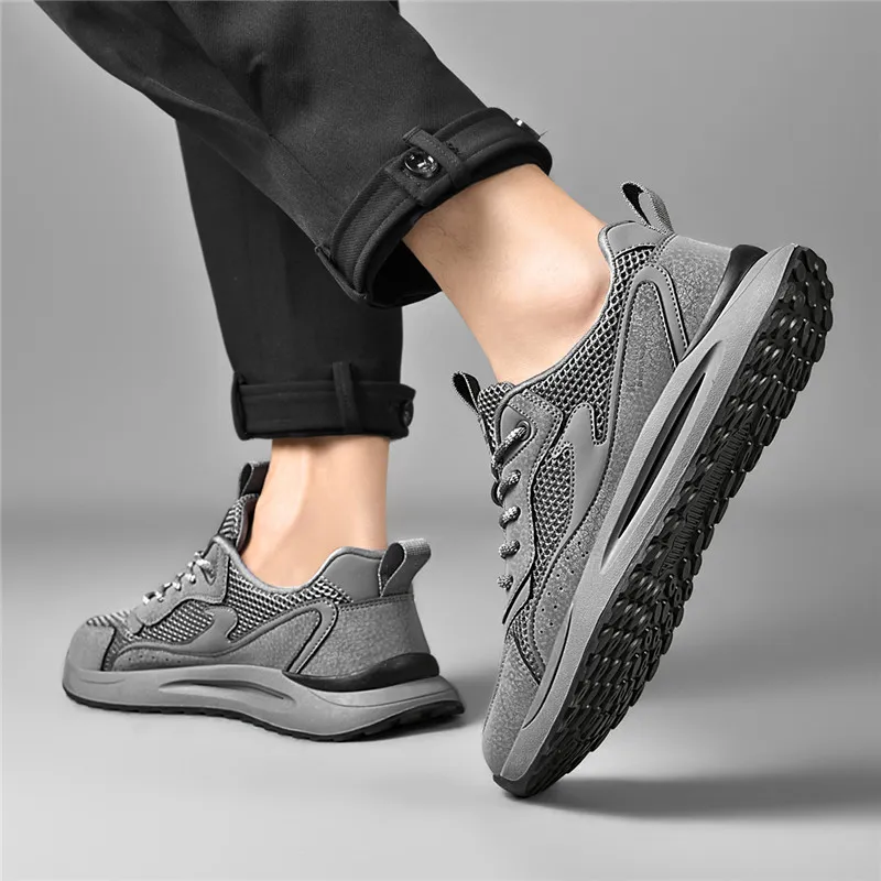 AOKANG Casual Shoes Men Low Top Gray, Gray Cut Out, Black, Black Gray-9
