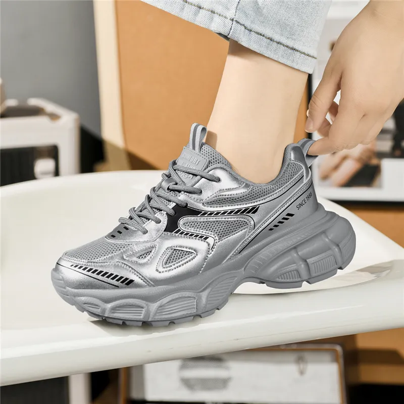 AOKANG Chunky Sneakers Unisex Low Top Silver, Gold-9