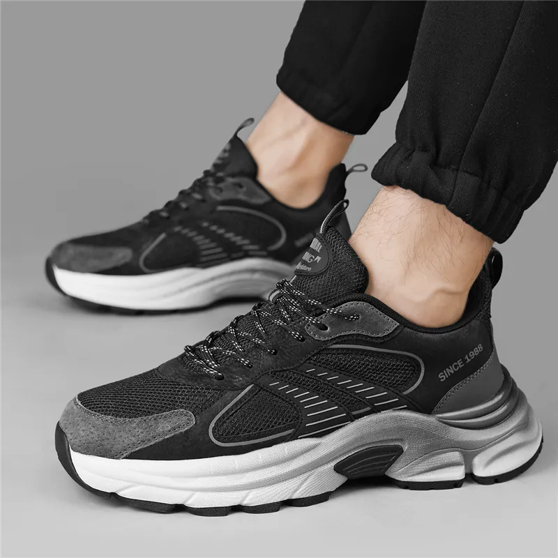 AOKANG Chunky Sneakers Men Low Top Black, Gray-10