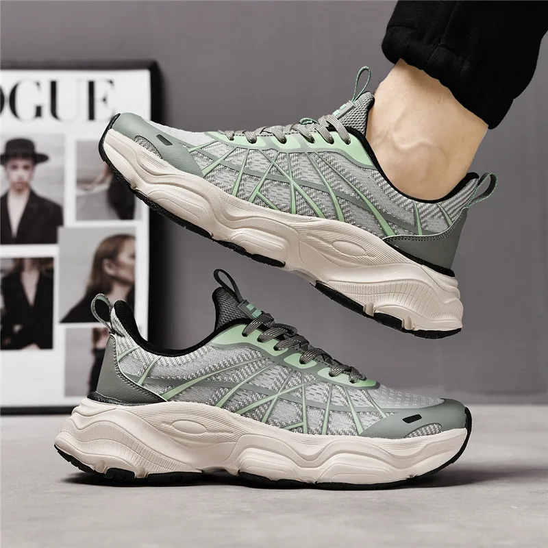AOKANG Chunky Sneakers Men Low Top Gray Green, Black-10