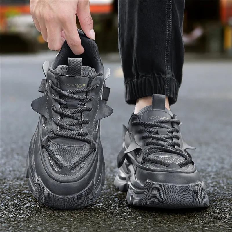 AOKANG Trendy Play Series Chunky Sneakers Men Low Top Black, Gray-21