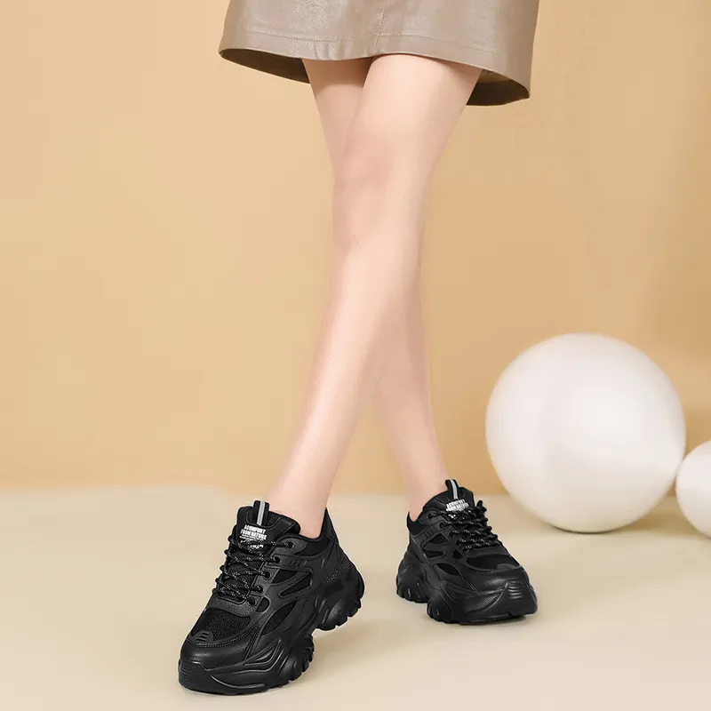AOKANG Chunky Sneakers Women's Low Top Beige/Black-23