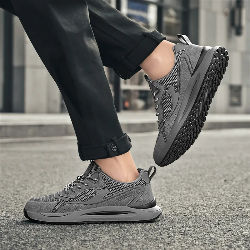 AOKANG Casual Shoes Men Low Top Gray, Gray Cut Out, Black, Black Gray-6