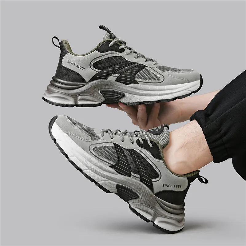 AOKANG Chunky Sneakers Men Low Top Black, Gray-23