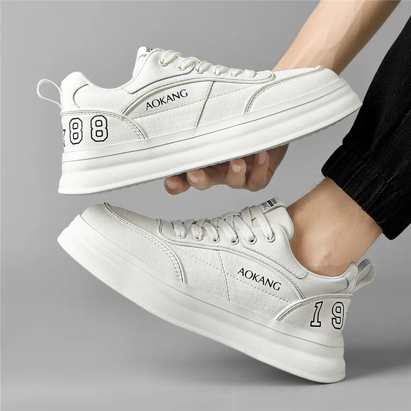 AOKANG Trendy Play Series Anti-Slip And Wear-Resistant Height Increasing Low-Top Skateboard Shoes Men White-6