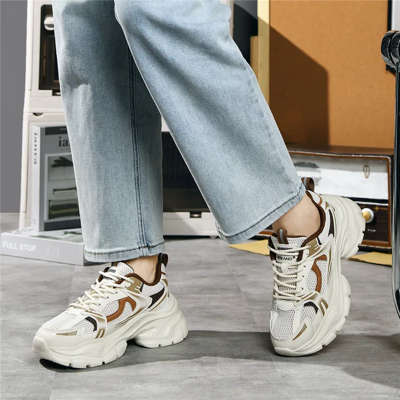 AOKANG Chunky Sneakers Women's Low Top Beige/Black-10