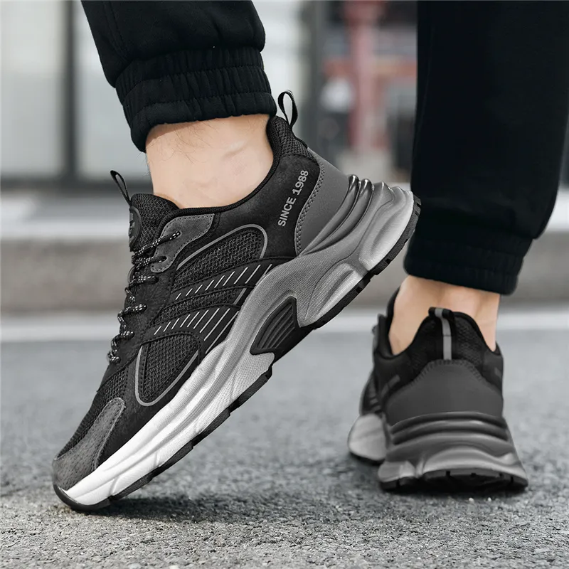 AOKANG Chunky Sneakers Men Low Top Black, Gray-6
