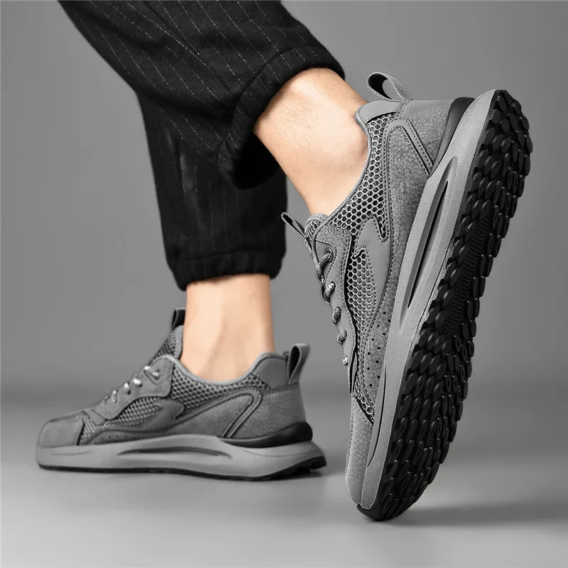 AOKANG Casual Shoes Men Low Top Gray, Gray Cut Out, Black, Black Gray-20