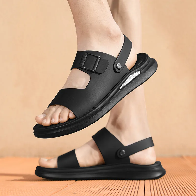 AOKANG 2-in-1 Plain Dad Sandals Beach Sandals Men's Black-6