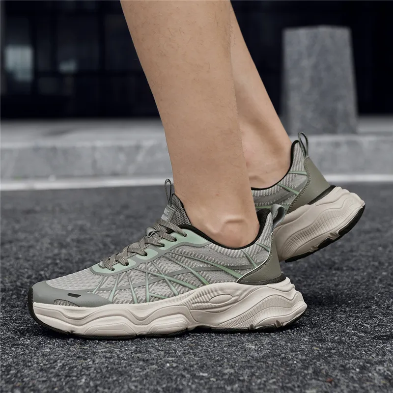 AOKANG Chunky Sneakers Men Low Top Gray Green, Black-11