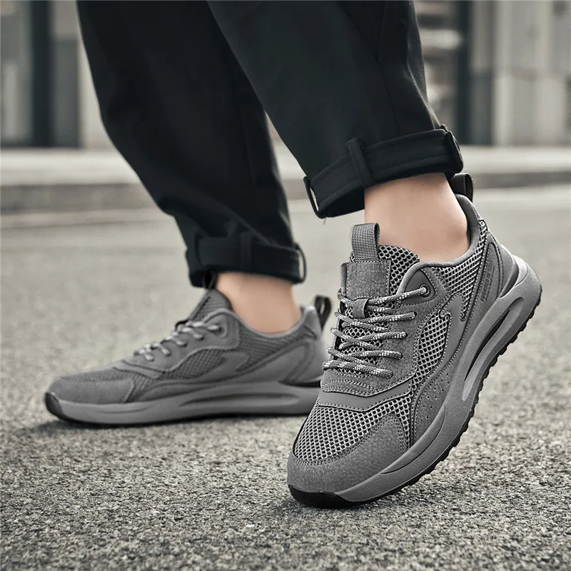 AOKANG Casual Shoes Men Low Top Gray, Gray Cut Out, Black, Black Gray-7