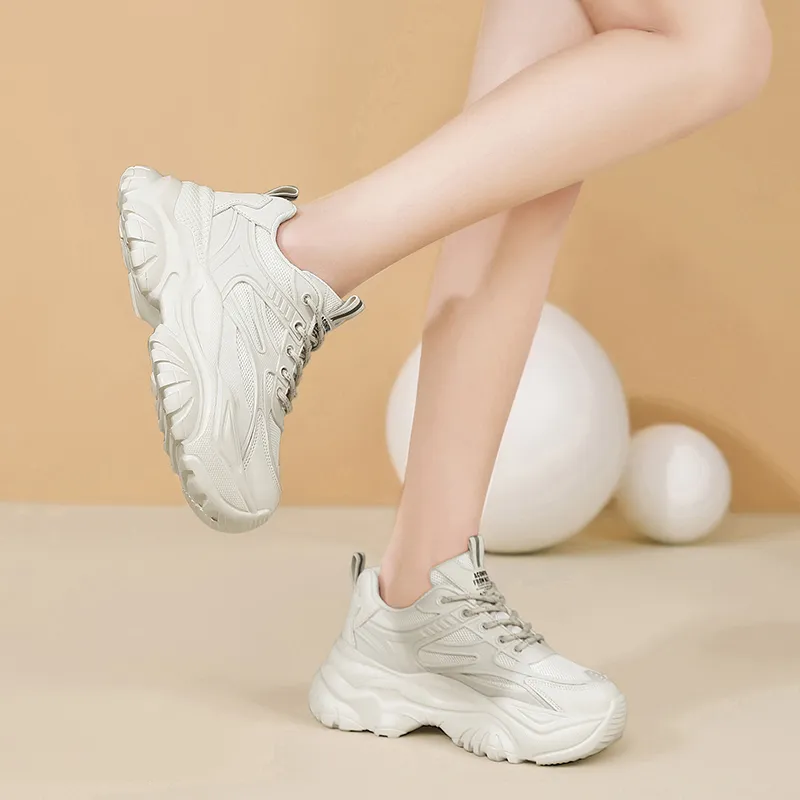 AOKANG Chunky Sneakers Women's Low Top Beige/Black-11