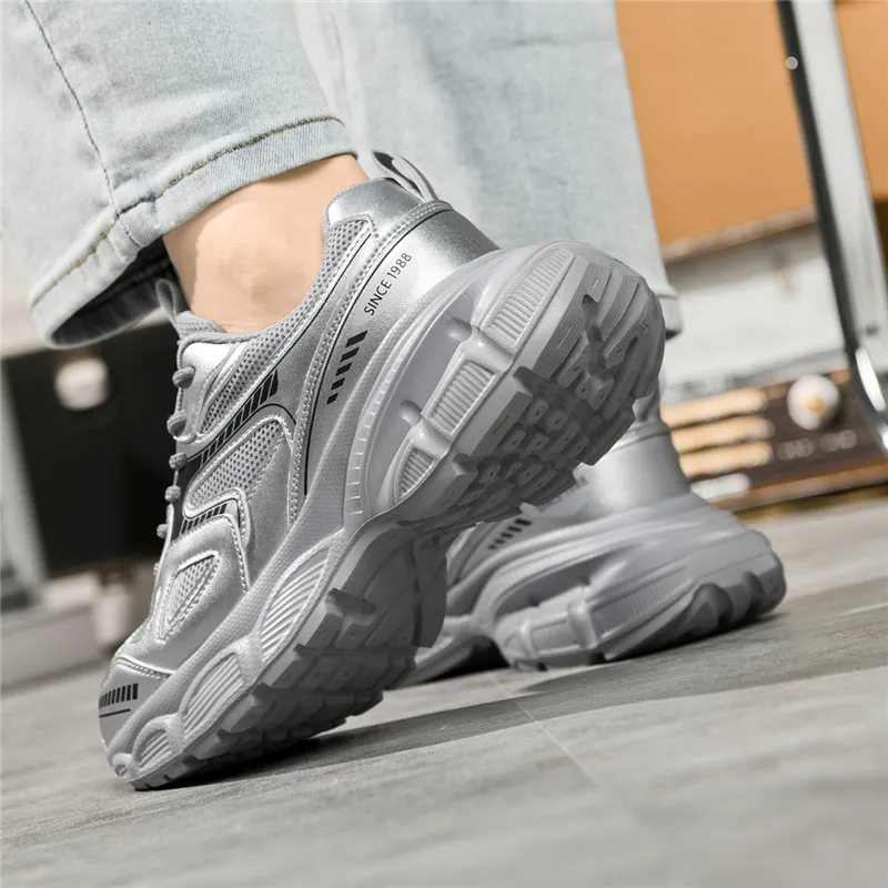 AOKANG Chunky Sneakers Unisex Low Top Silver, Gold-12