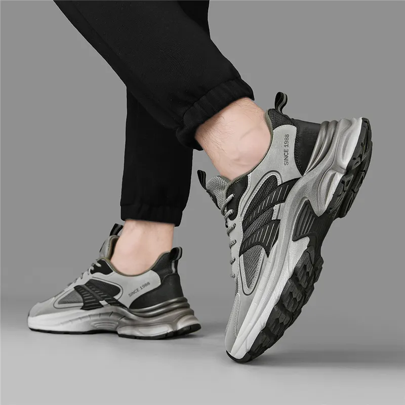 AOKANG Chunky Sneakers Men Low Top Black, Gray-21