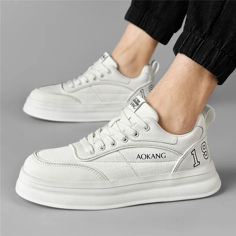 AOKANG Trendy Play Series Anti-Slip And Wear-Resistant Height Increasing Low-Top Skateboard Shoes Men White-7