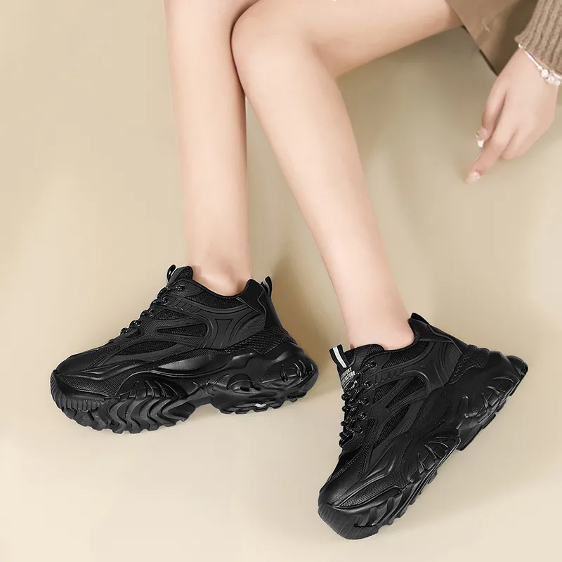 AOKANG Chunky Sneakers Women's Low Top Beige/Black-27