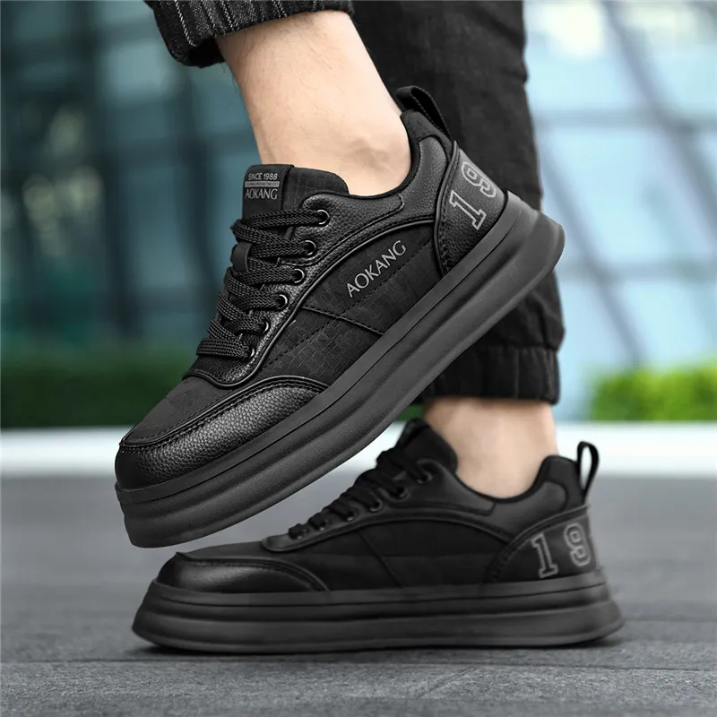 AOKANG Trendy Play Series Anti-Slip And Wear-Resistant Height Increasing Low-Top Skateboard Shoes Men White-22