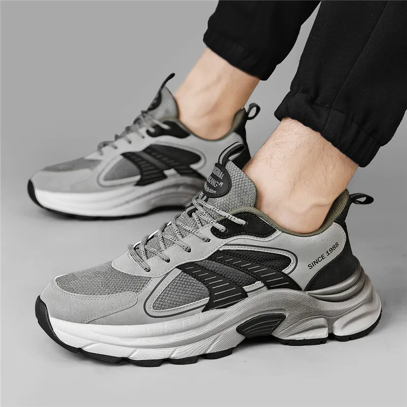 AOKANG Chunky Sneakers Men Low Top Black, Gray-18