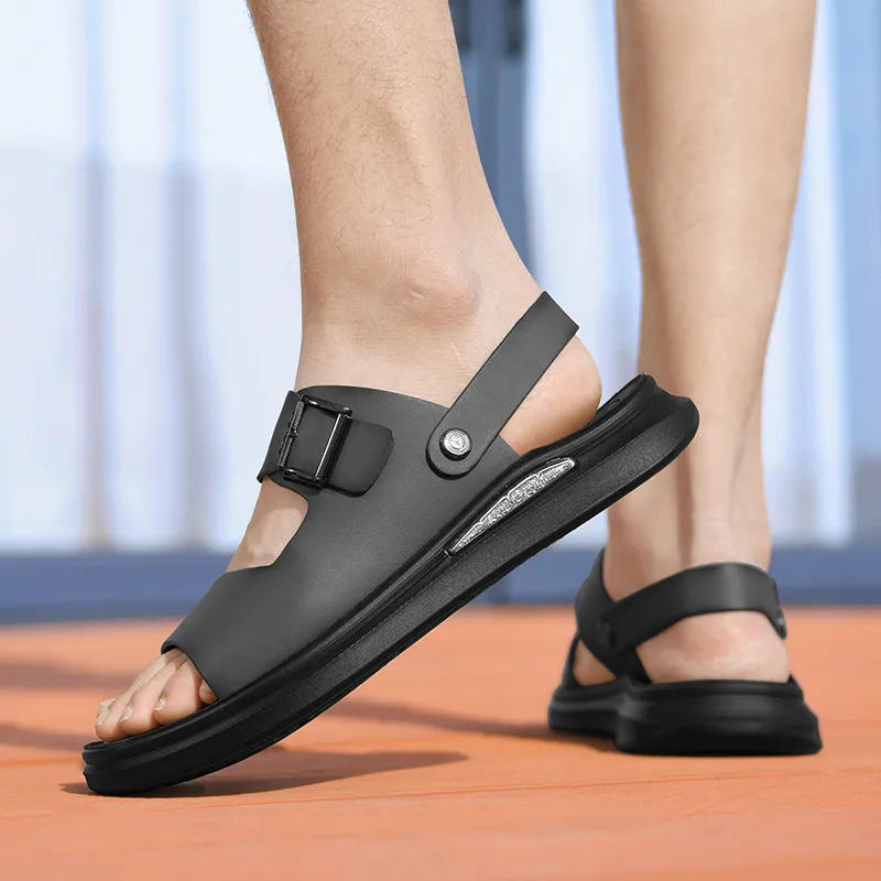 AOKANG 2-in-1 Plain Dad Sandals Beach Sandals Men's Black-17