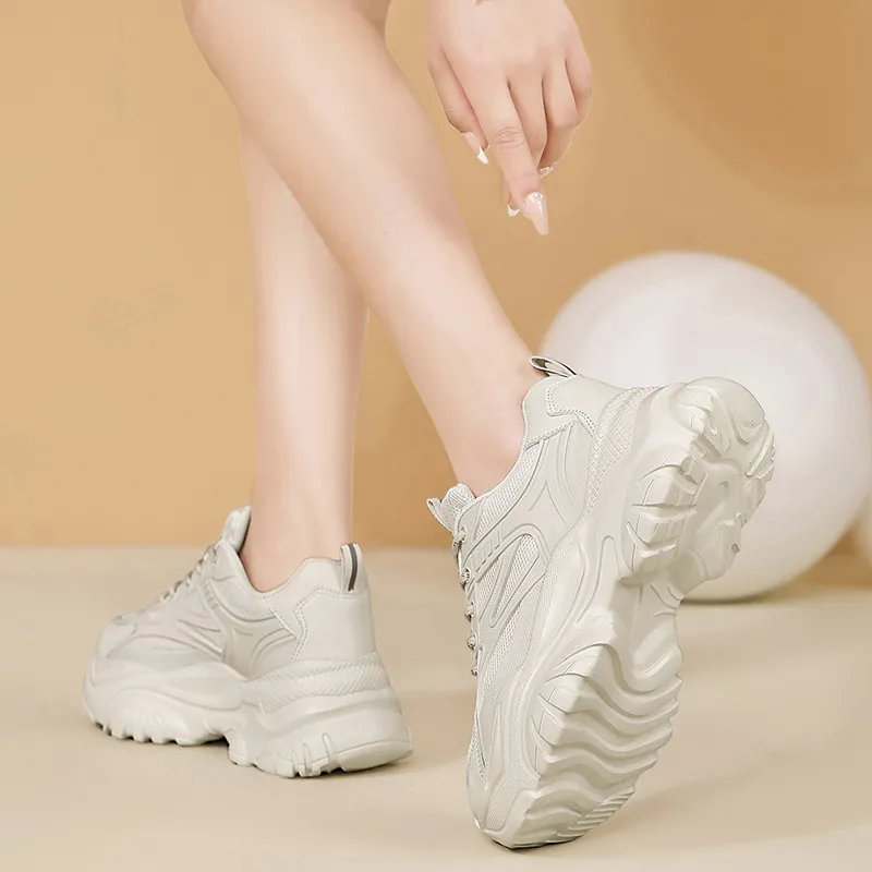 AOKANG Chunky Sneakers Women's Low Top Beige/Black-8