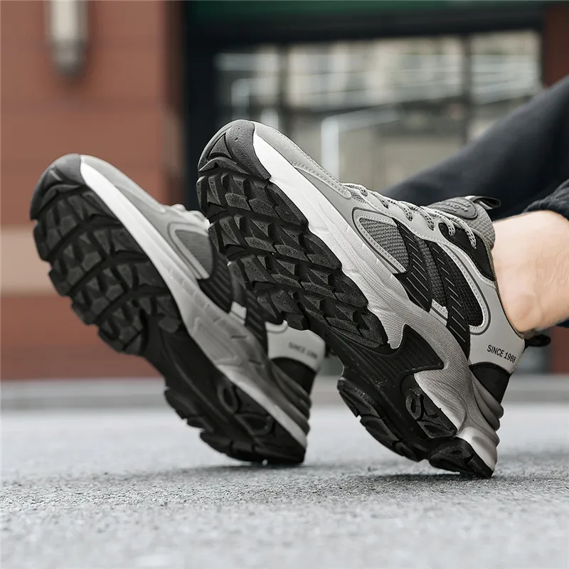AOKANG Chunky Sneakers Men Low Top Black, Gray-20