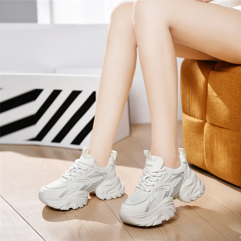 AOKANG Anti-Slip Wear-Resistant Breathable Height Increasing Low-Top Chunky Sneakers Women's-3